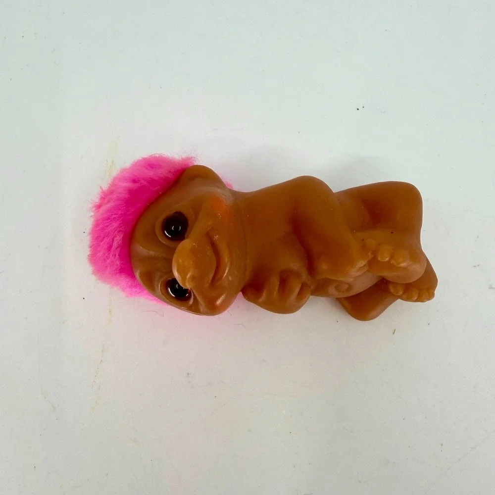 Troll Doll Pink Hair Brown Newborn Body Laying Down 3 In‎ Vintage 1985 Dam Baby